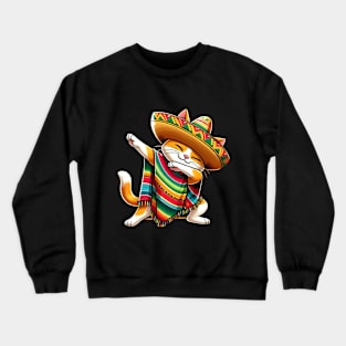 Cinco De Mayo Funny Mexican Cat Sombrero Poncho Crewneck Sweatshirt